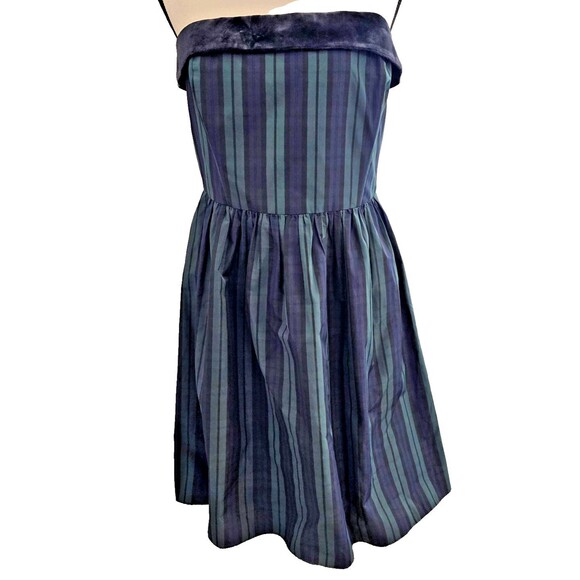 Vineyard Vines Dress Womens 10 Blue Green Stripe Strapless Velvet Trim Cocktail - Picture 1 of 10
